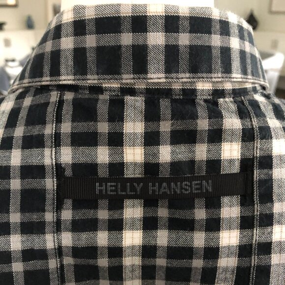 Helly Hansen Casual Cozy Snap Down Cotton Plaid Shirt Black Grey White Sz S - Picture 11 of 12